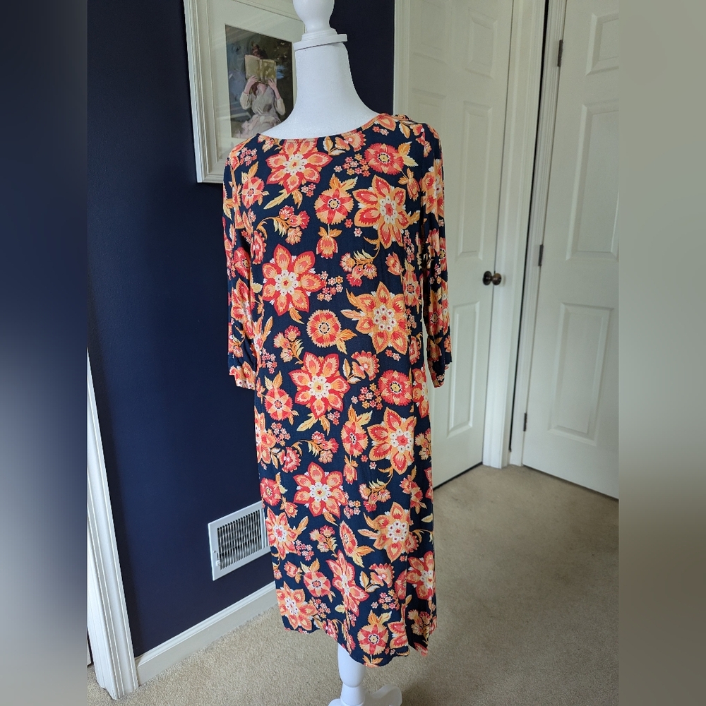 J Jill Floral Navy Dress Size 4